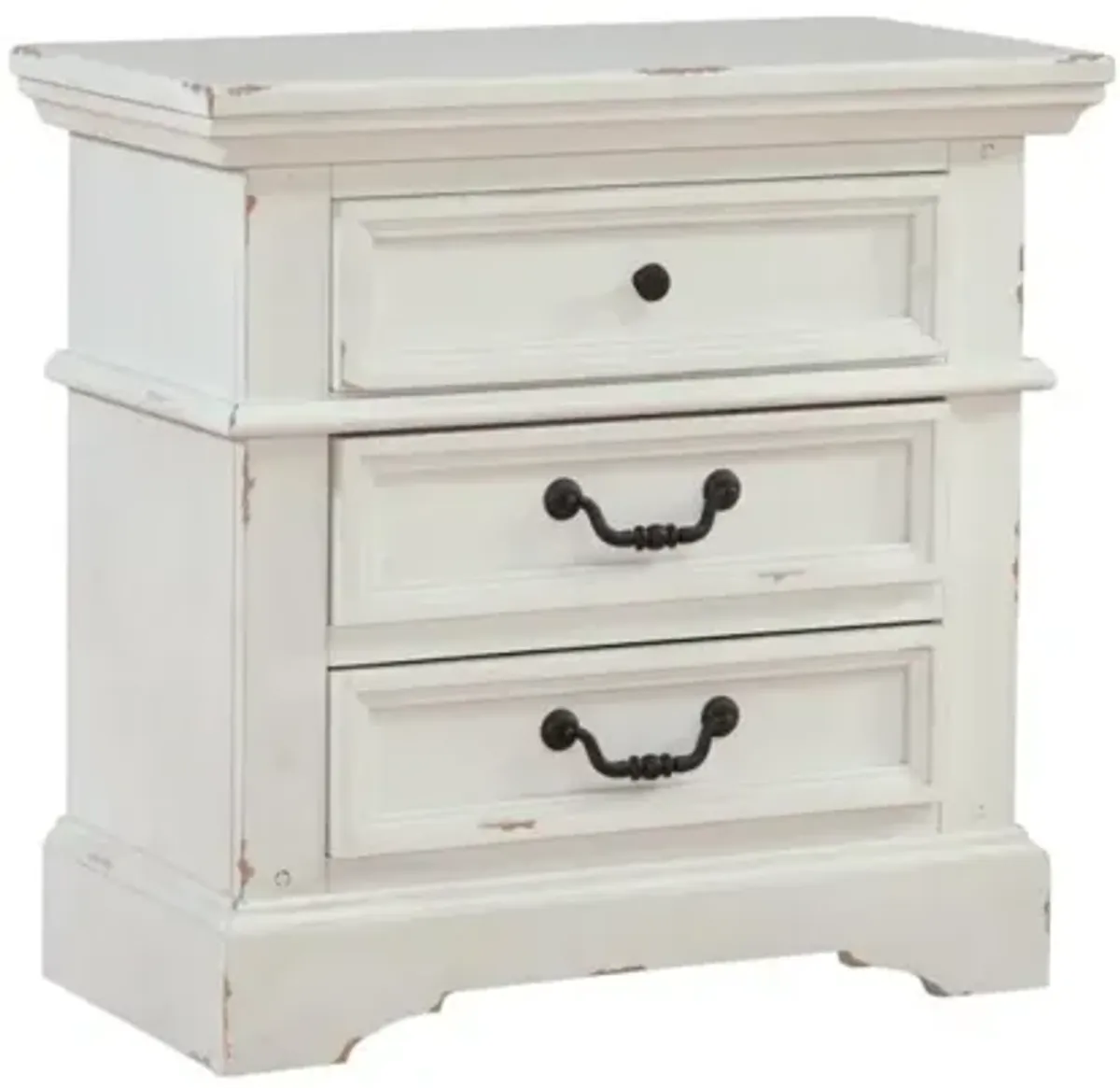 American Woodcrafters Complete Queen Bedroom Set Panel Bed, Dresser, Mirror, Chest & Nightstand Distressed Antique White Stonebrook