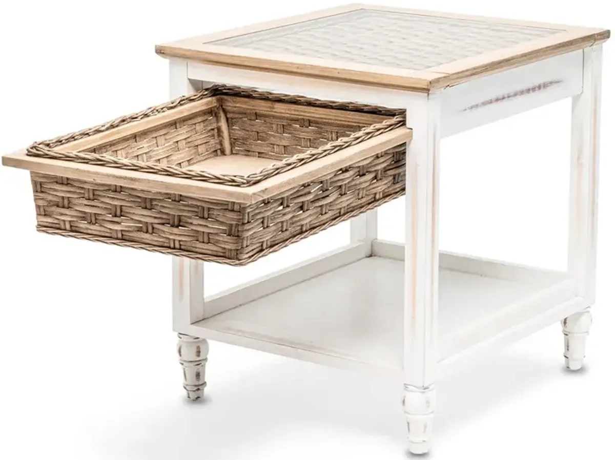 Seawinds Island Breeze 1-Basket End Table Weathered Wood/White Finish