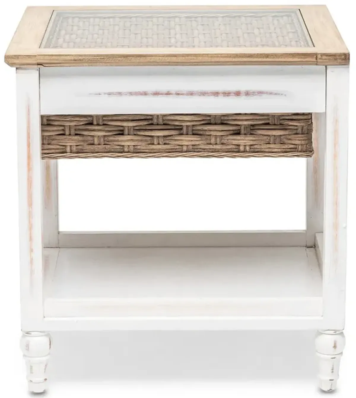 Seawinds Island Breeze 1-Basket End Table Weathered Wood/White Finish