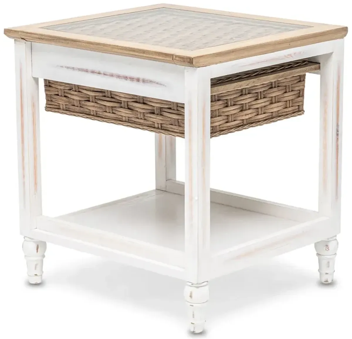 Seawinds Island Breeze 1-Basket End Table Weathered Wood/White Finish