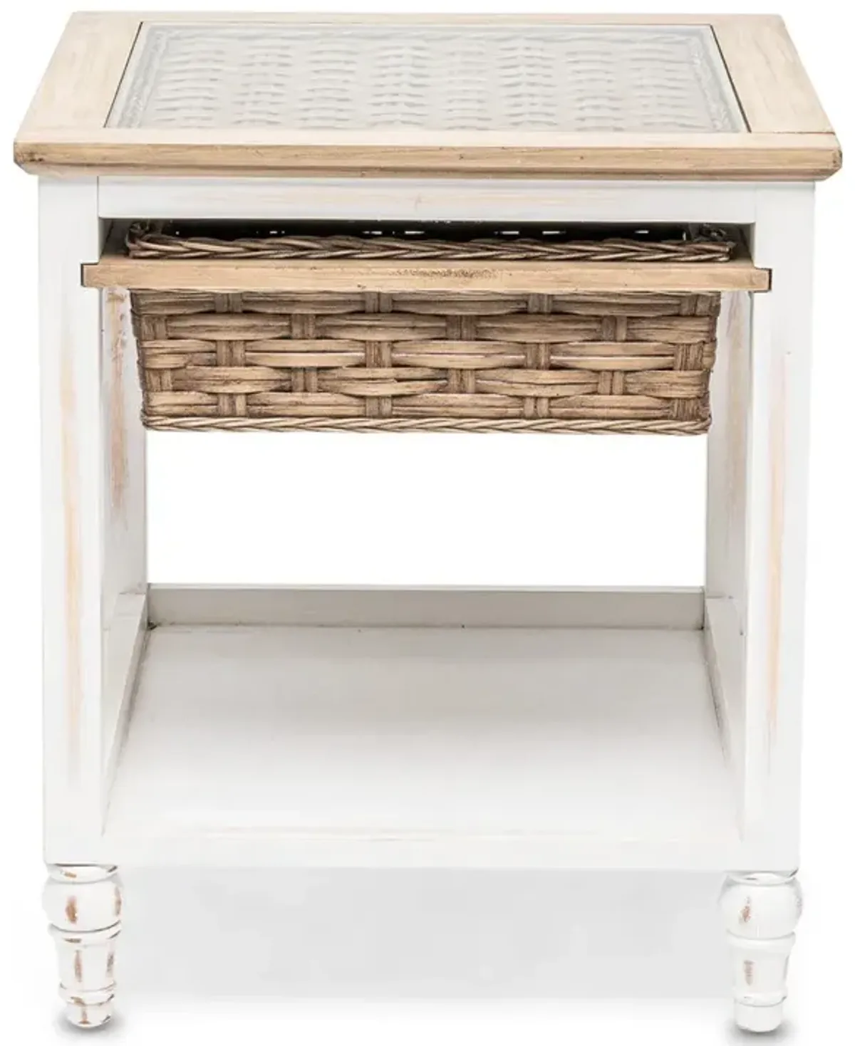 Seawinds Island Breeze 1-Basket End Table Weathered Wood/White Finish