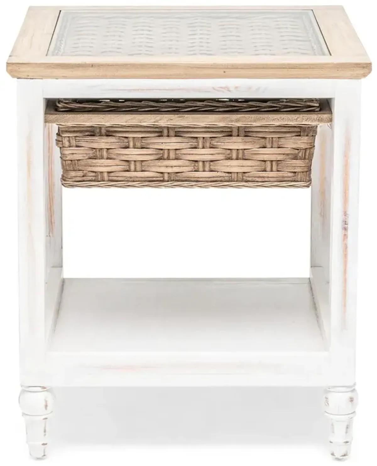 Seawinds Island Breeze 1-Basket End Table Weathered Wood/White Finish