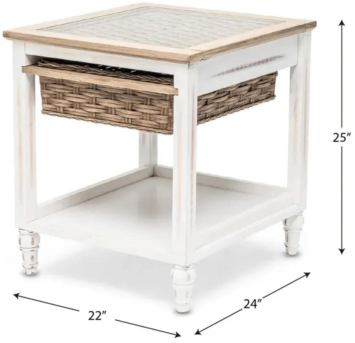 Seawinds Island Breeze 1-Basket End Table Weathered Wood/White Finish