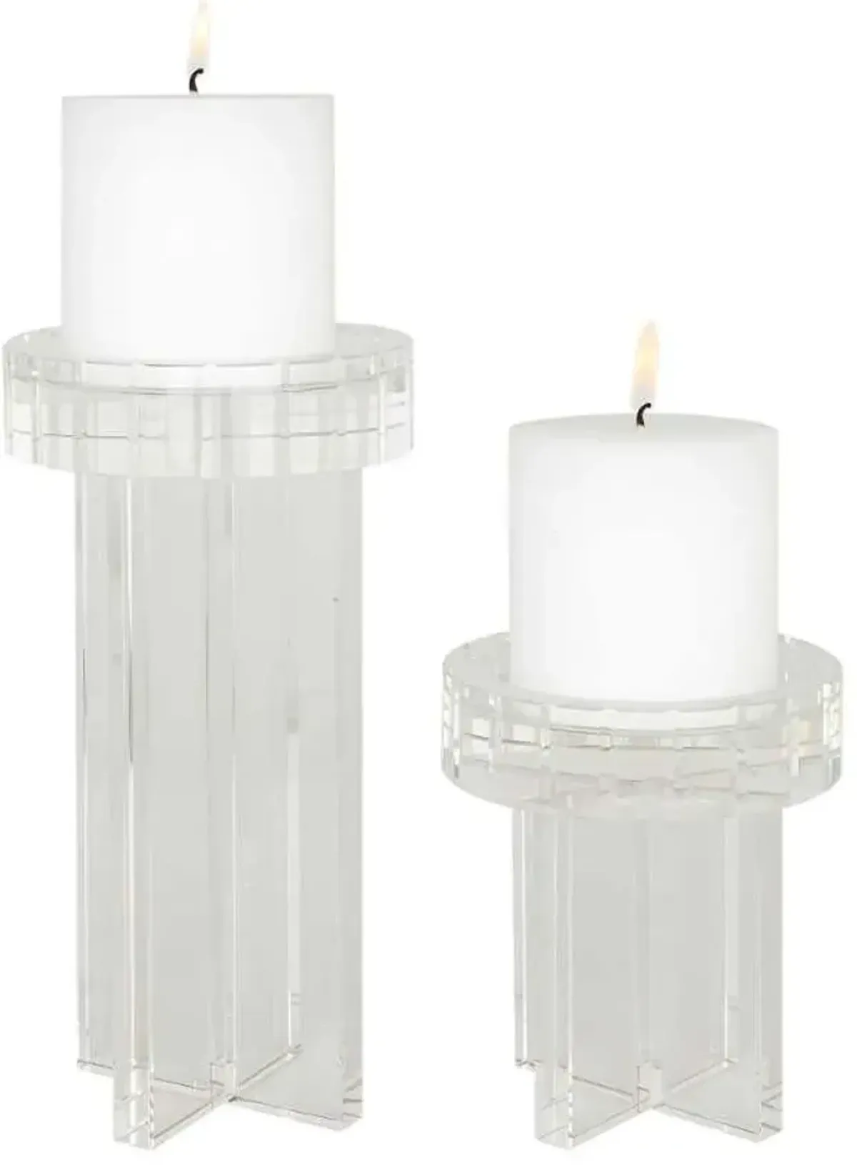Uttermost Crystal Pillar 2-Piece Chrome Candleholder Set