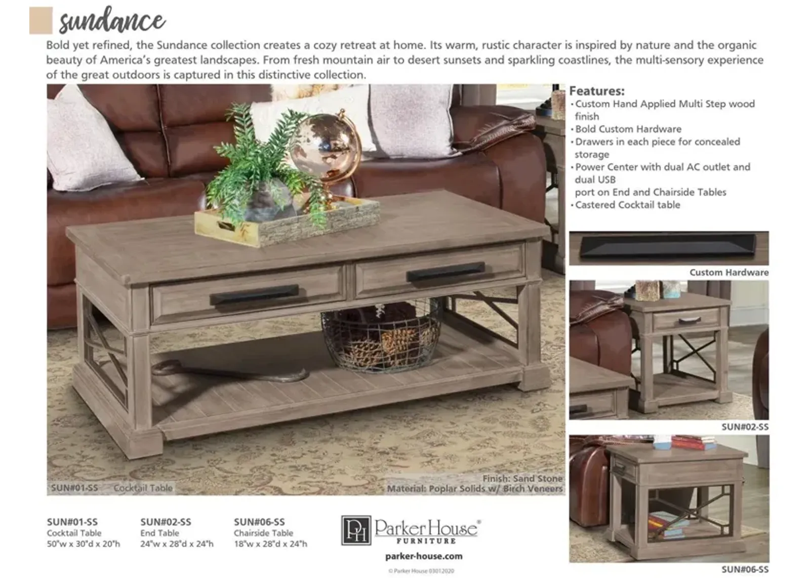 Parker House Sundance End Table in Sandstone Color