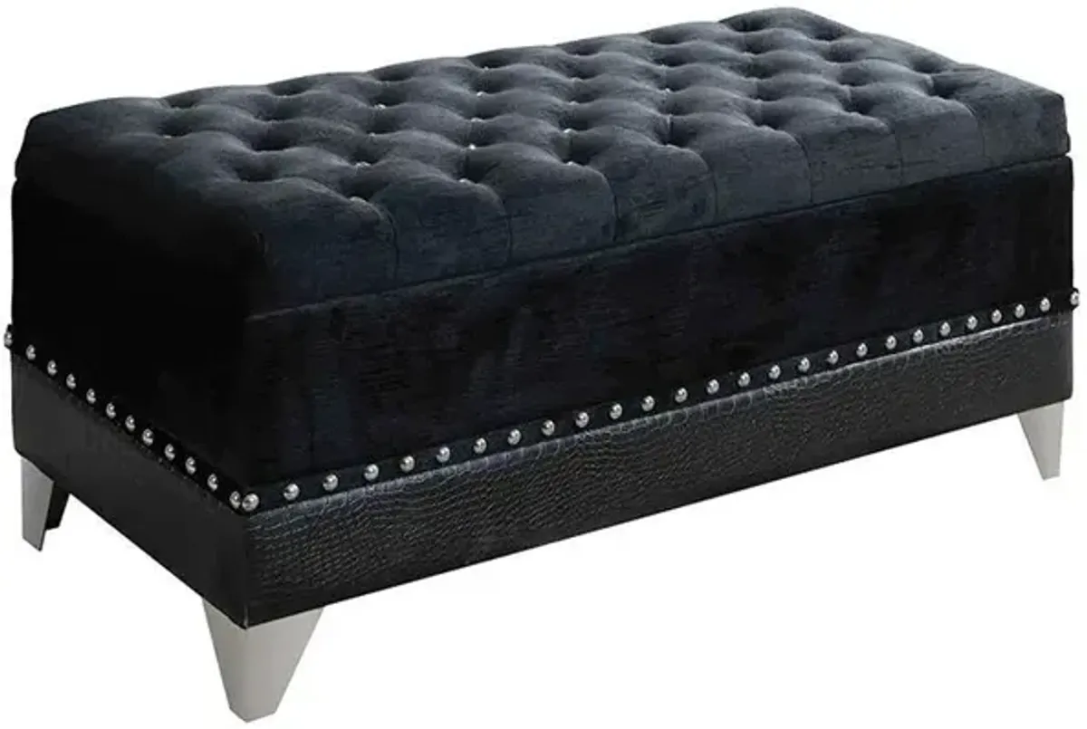 Coaster Barzini Velvet Upholstered Tufted Storage Bench Black