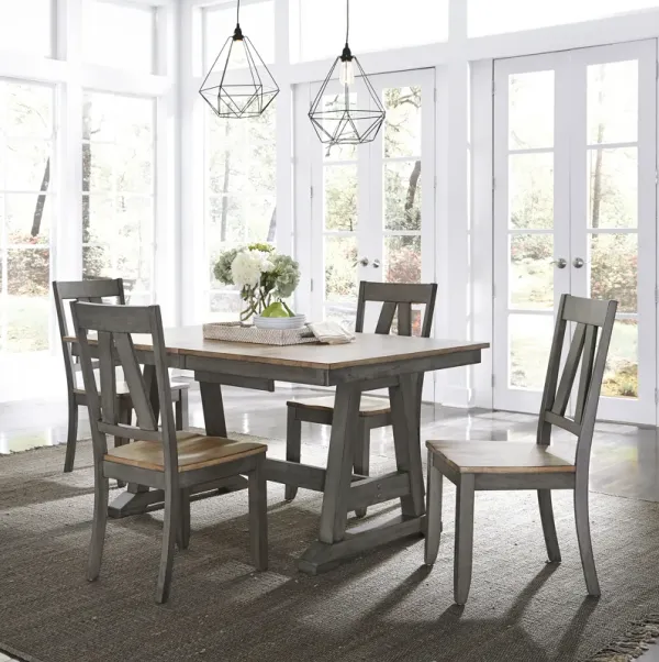 Liberty Furniture 5-Piece Gray & Sandstone Trestle Dining Table Set Lindsey Farm