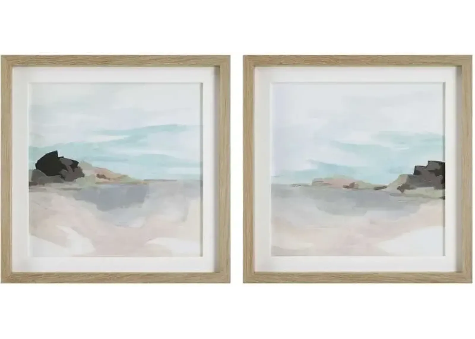 GLACIAL COAST 2-PIECE GREEN/LIGHT BLUE/LIGHT GRAY FRAMED PRINT SET WALL ART