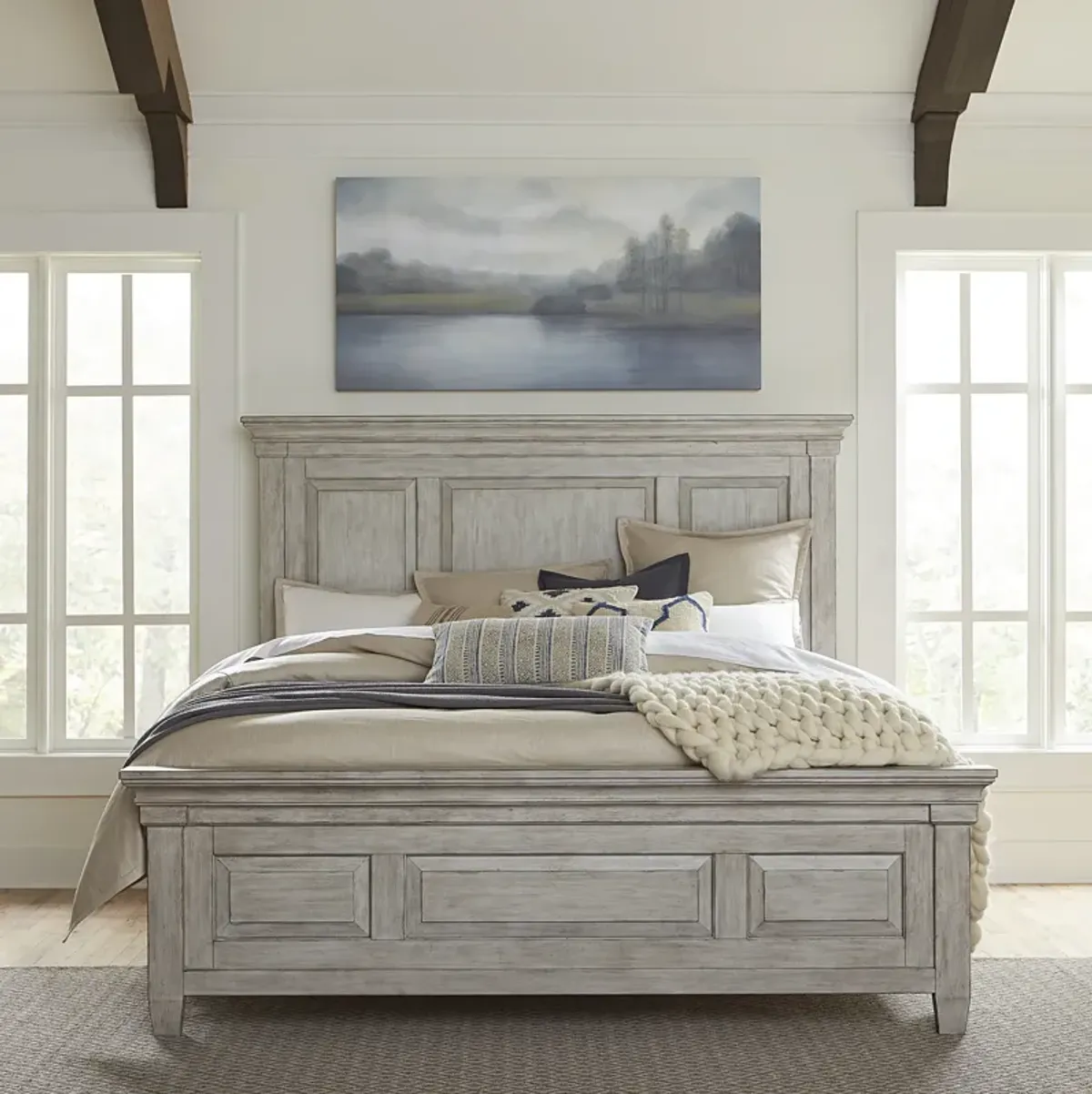 KING PANEL BED DRESSER & MIRROR CHEST NIGHT STAND - HEARTLAND