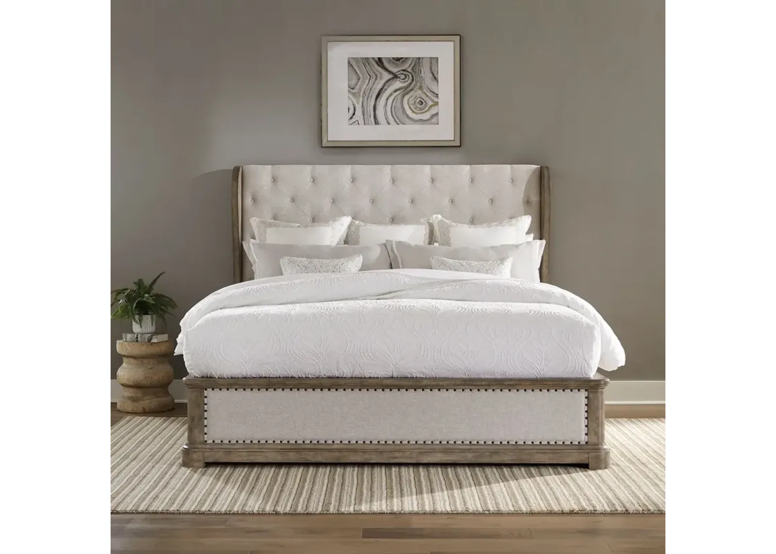 Liberty Furniture Town & Country Cream/Dusty Taupe Queen Upholstered Shelter Bed