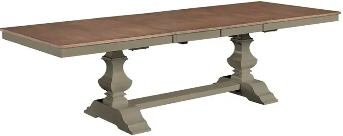 John Thomas Vista Extension Table Top with Banks Trestle Base in Hickory & Stone
