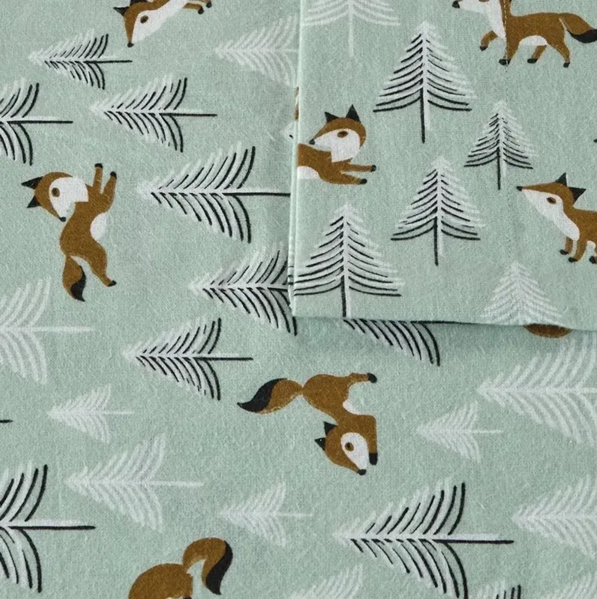 Olliix Intelligent Design Full Seafoam Foxes Cozy Soft Cotton Novelty Print Flannel Sheet Set