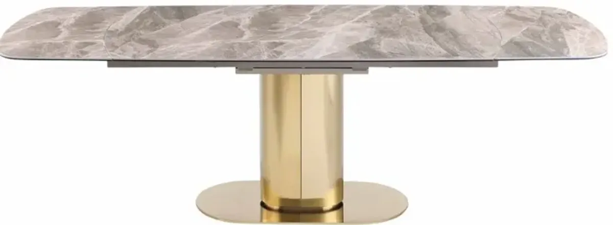 Chintaly Karla Extendable Marbleized Ceramic Top Dining Table with Steel Base