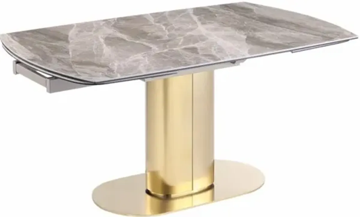 Chintaly Karla Extendable Marbleized Ceramic Top Dining Table with Steel Base