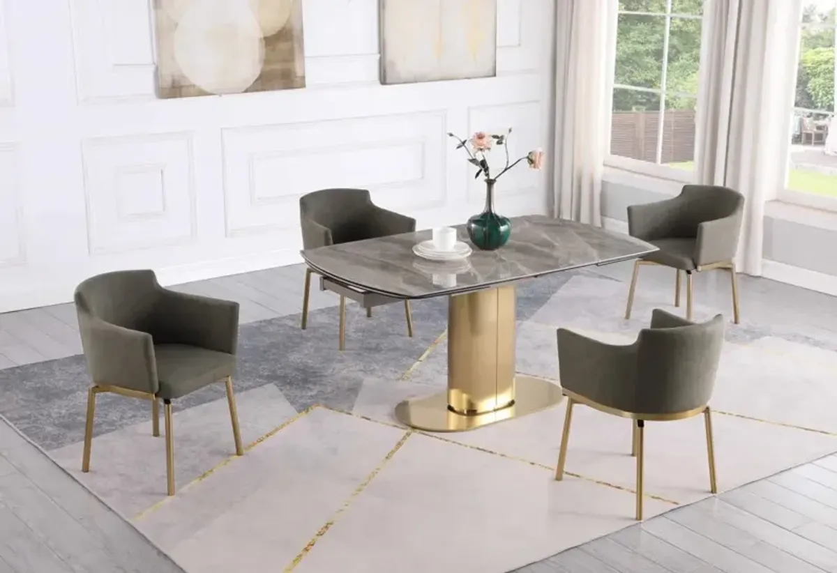 Chintaly Karla Extendable Marbleized Ceramic Top Dining Table with Steel Base