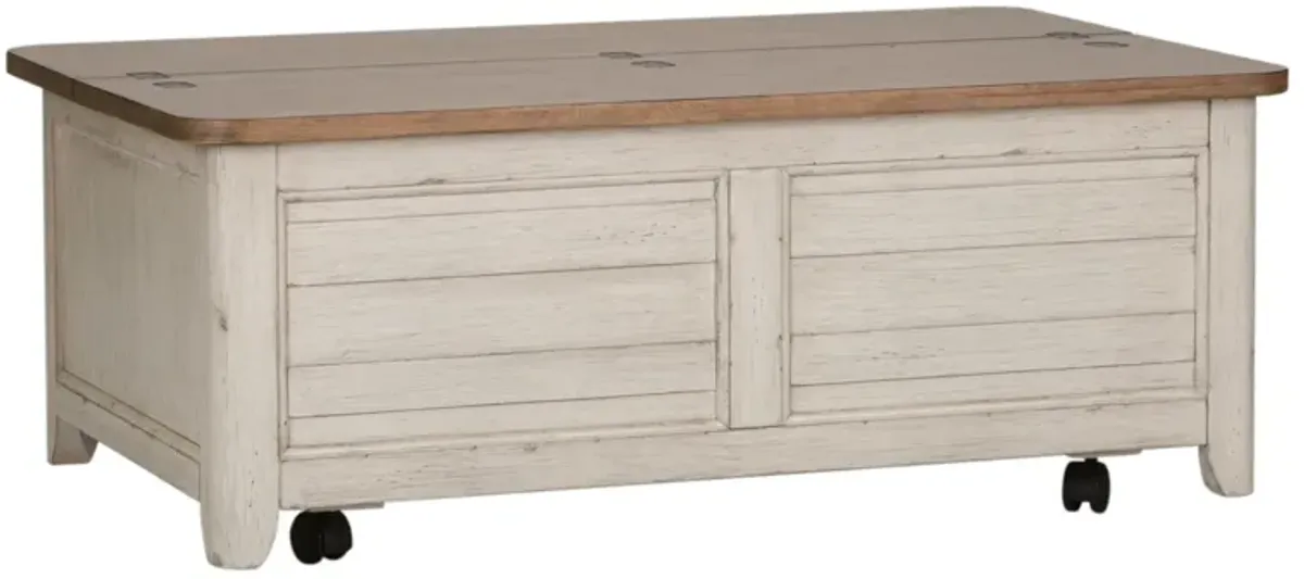 Liberty Furniture Farmhouse Reimagined Antique White Storage Trunk with Chestnut Top