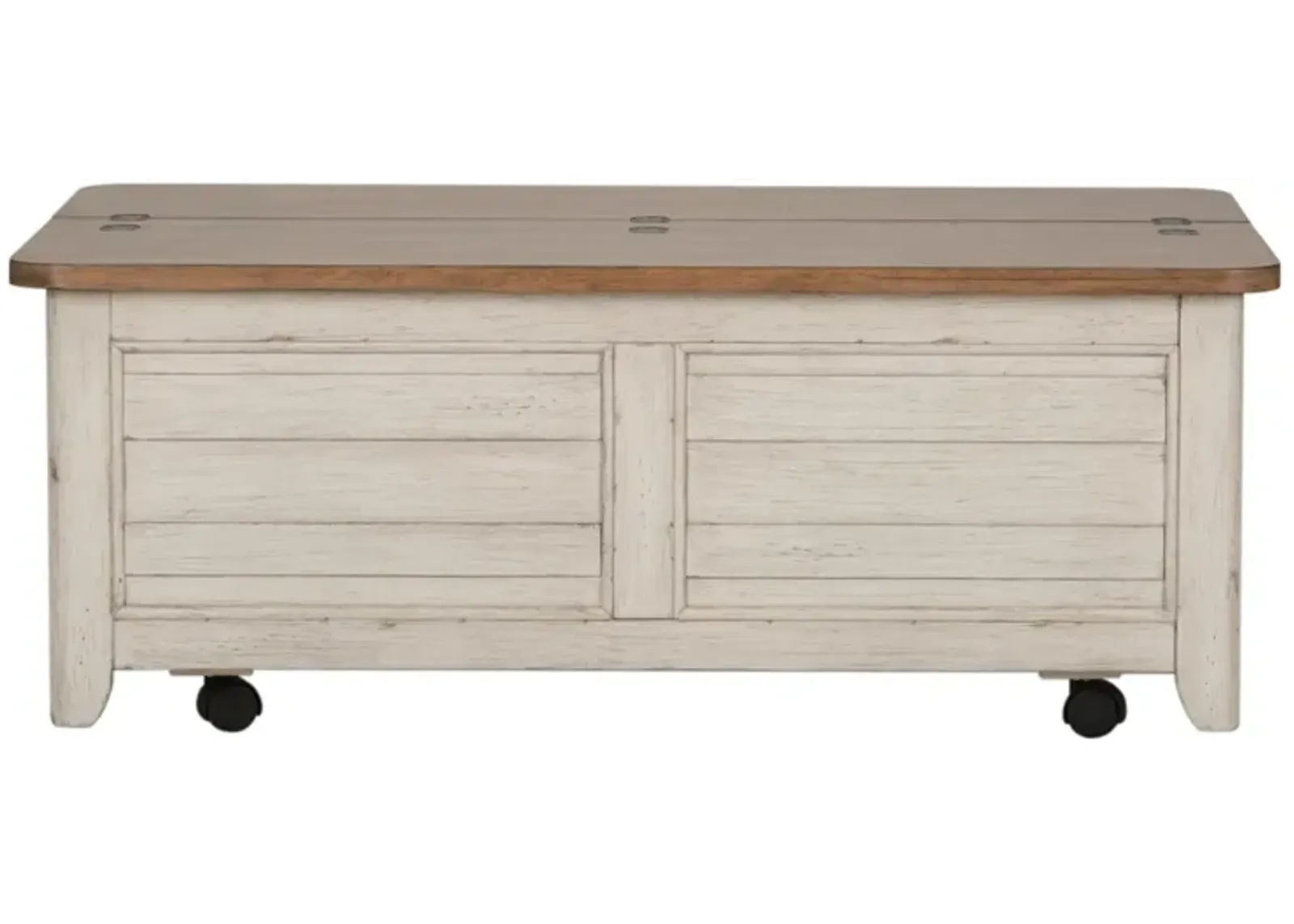 Liberty Furniture Farmhouse Reimagined Antique White Storage Trunk with Chestnut Top