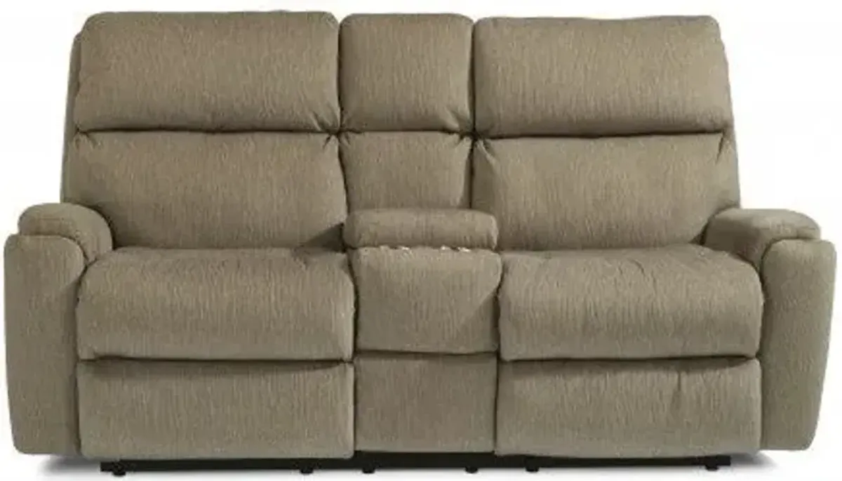 Flexsteel Rio Pewter Power Reclining Loveseat with Console