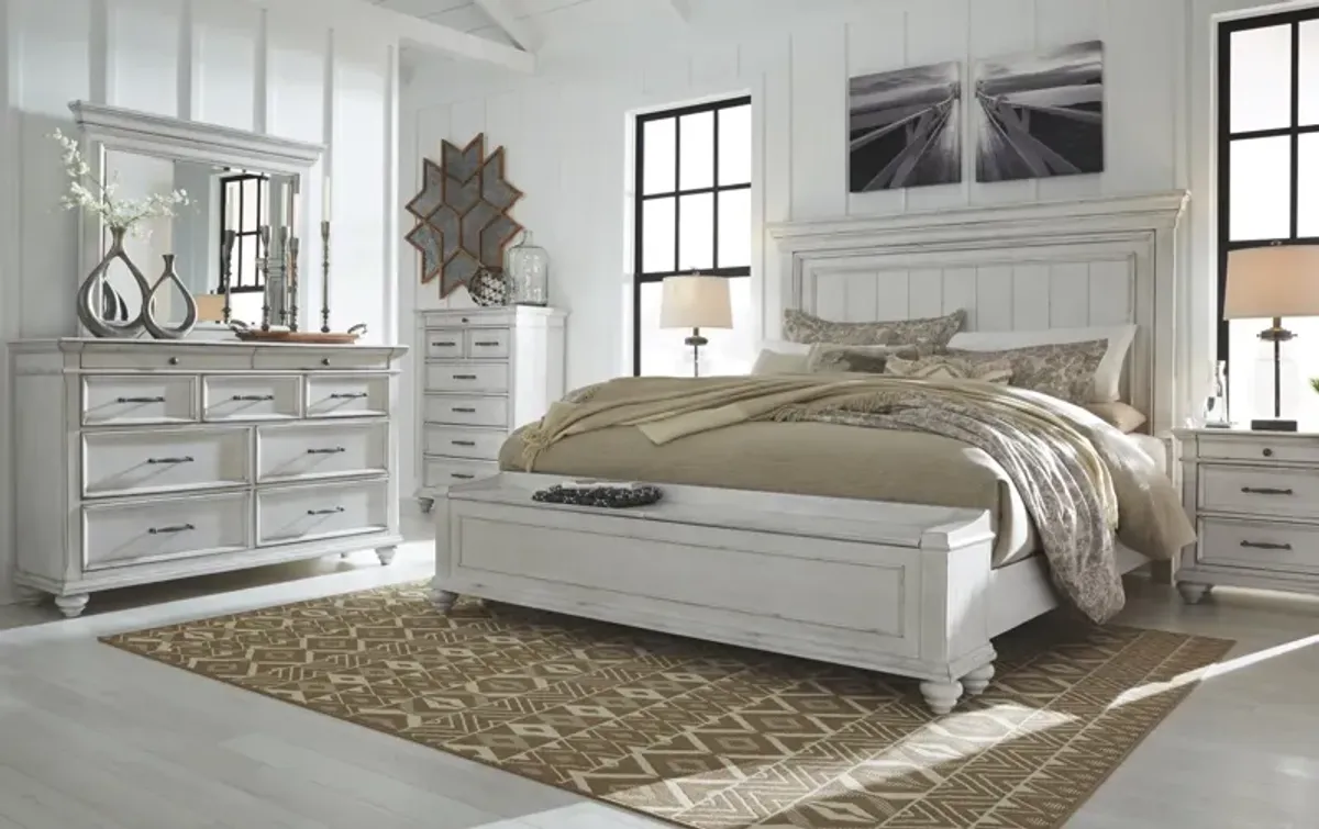 Ashley Kanwyn King Panel Bed with Storage Bench Whitewash Benchcraft