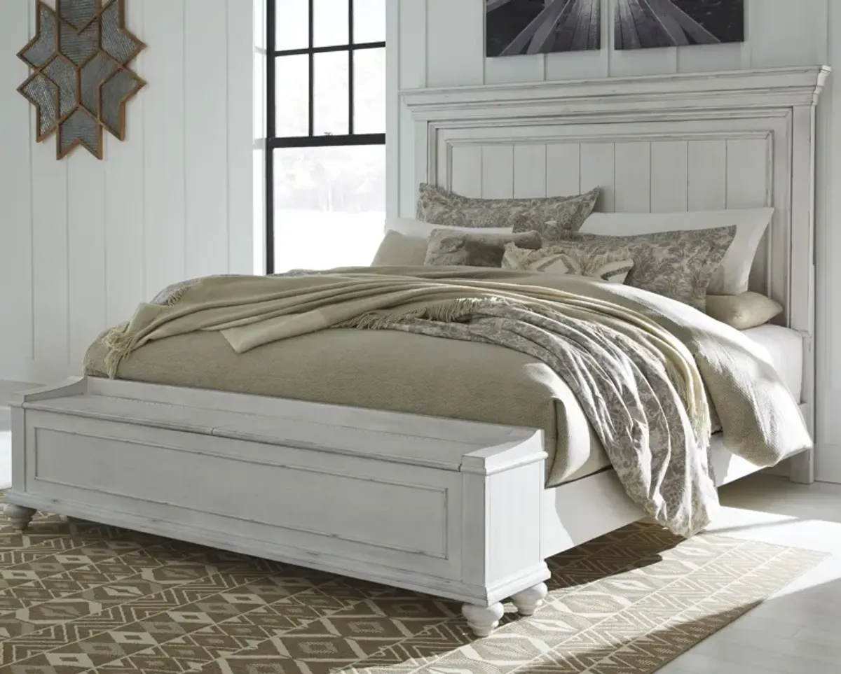 Ashley Kanwyn King Panel Bed with Storage Bench Whitewash Benchcraft