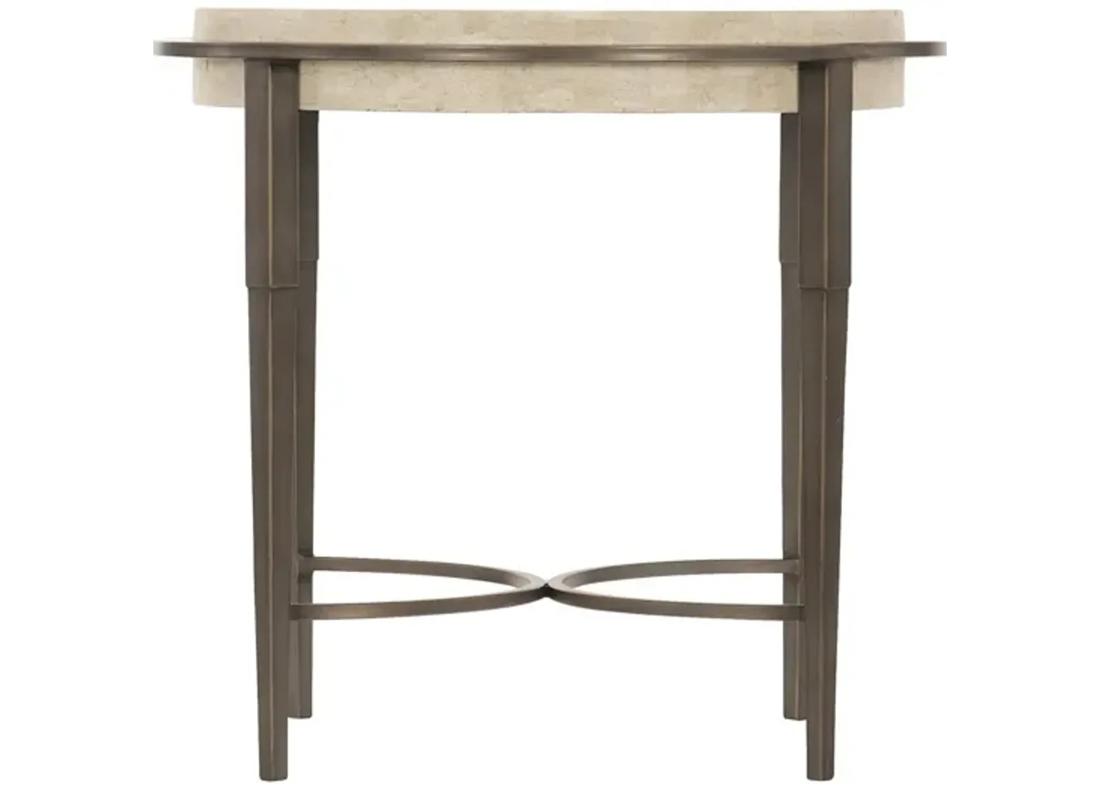 Bernhardt Barclay Antique Pewter Round Travertine Side Table