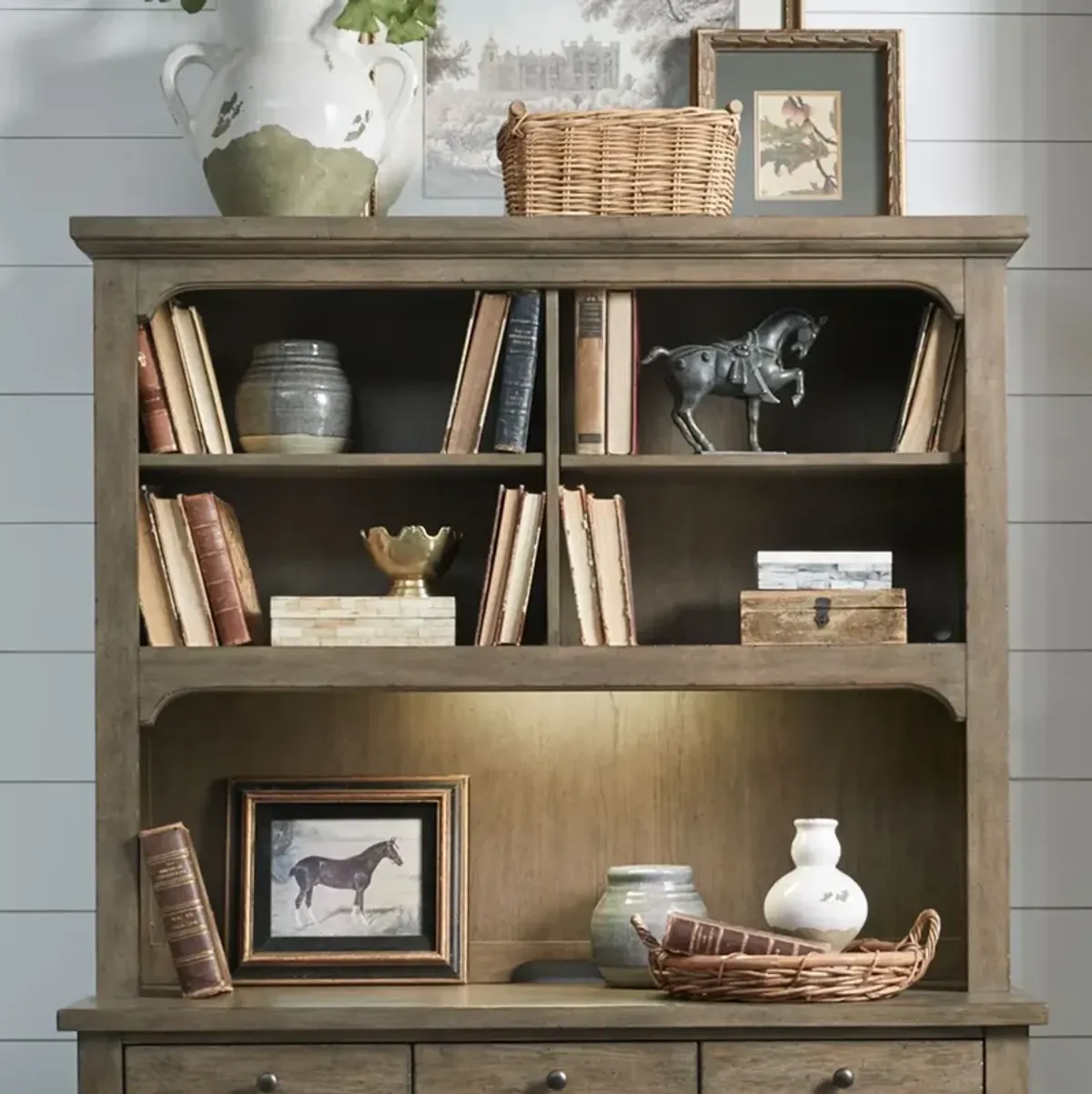 Liberty Furniture Americana Farmhouse Wire Brushed Dusty Taupe Credenza & Hutch