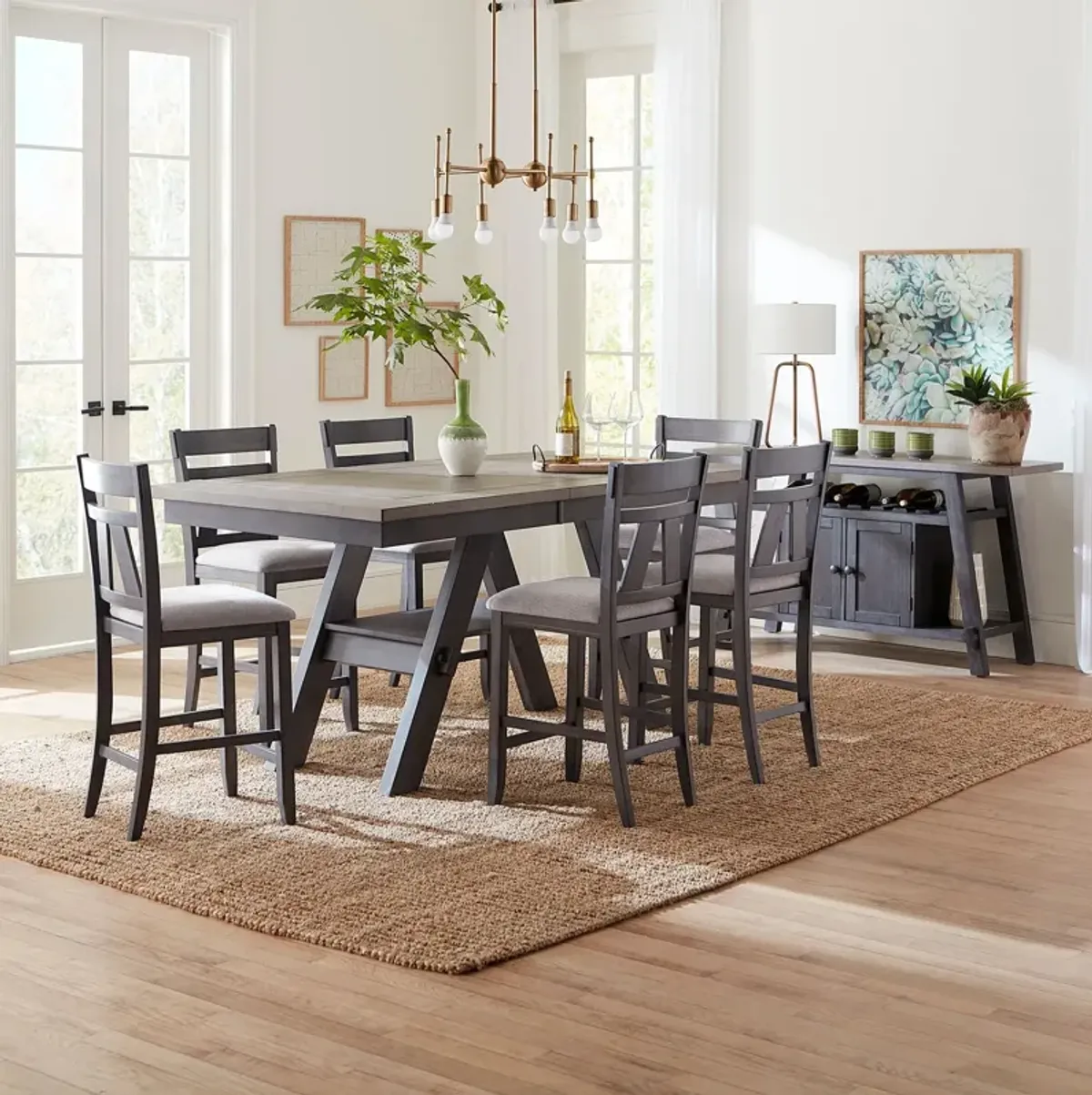 Liberty Furniture Lawson 7-Piece Slate/Weathered Gray Casual Dining Table Set