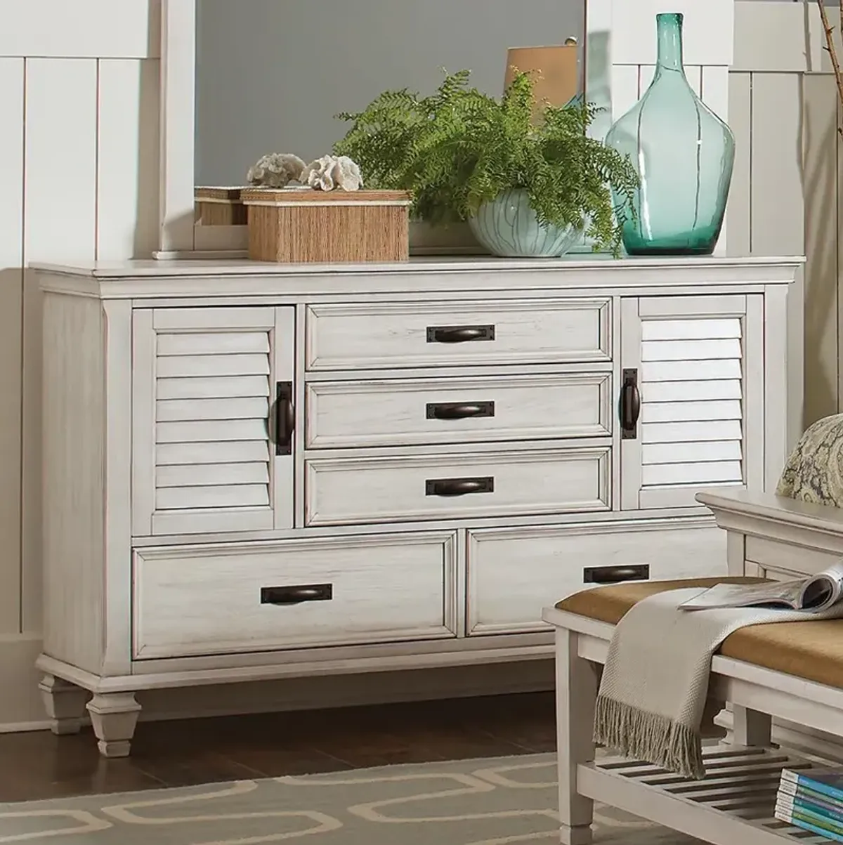 Coaster Franco 5-Drawer Dresser Distressed White