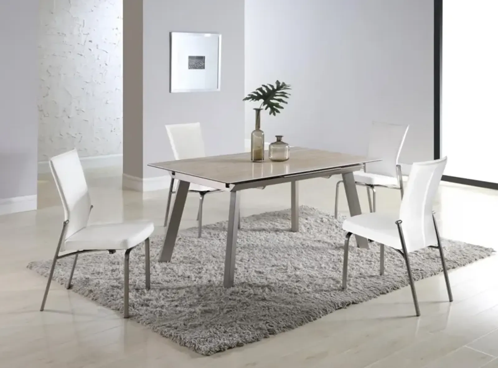 Chintaly Eleanor Glass & Ceramic Dining Table with Pop Up Extension