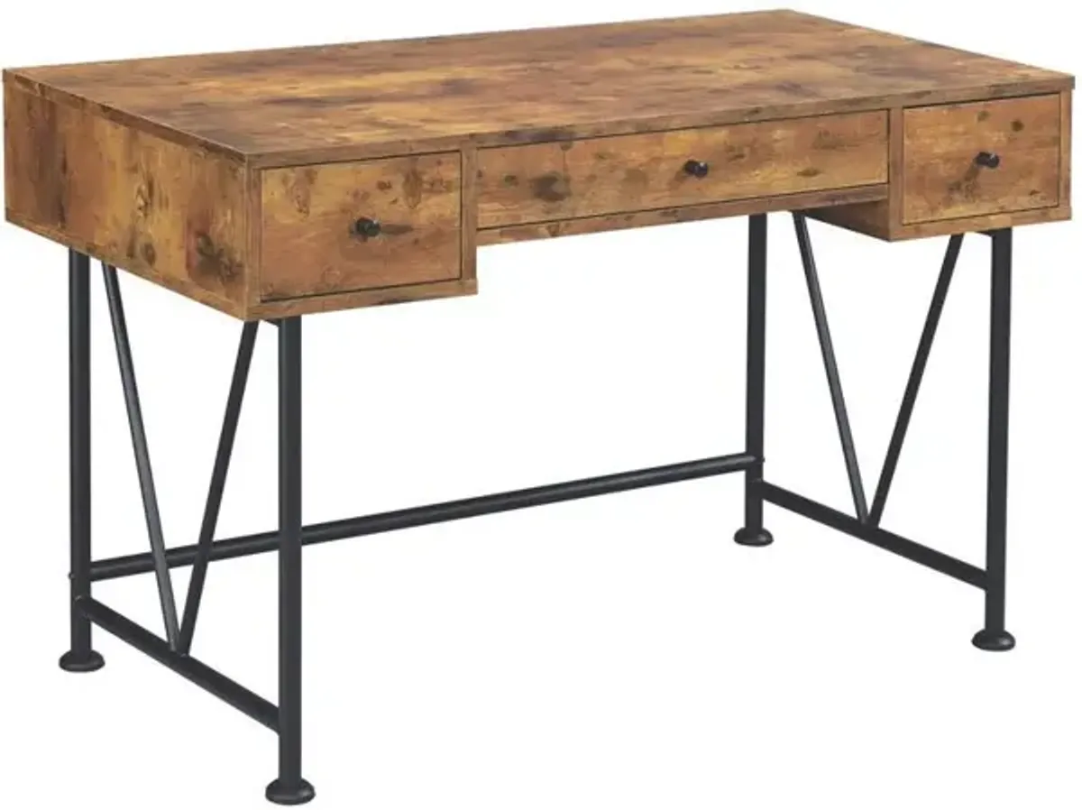 Coaster Analiese 47 Inch 3-Drawer Writing Desk Rustic Nutmeg
