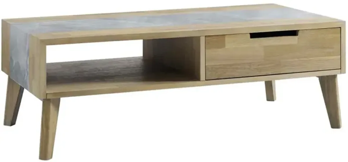 Steve Silver Calgary Sintered Stone Inlay Coffee Table In Natural Acacia