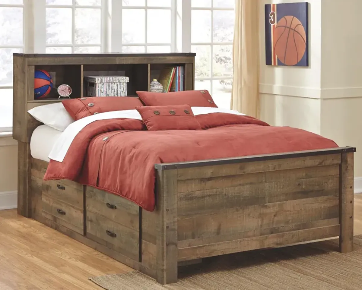 Ashley Trinell Rustic Brown Full Bookcase Bed with With 2 Storage Drawers