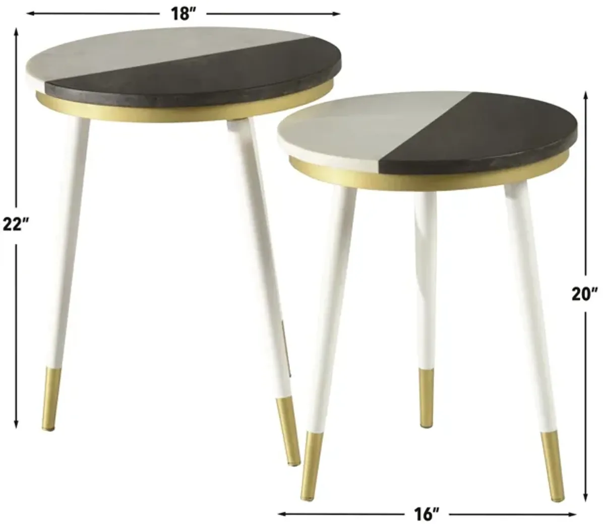 Steve Silver Taj Black & White Nesting Tables With Gold Base