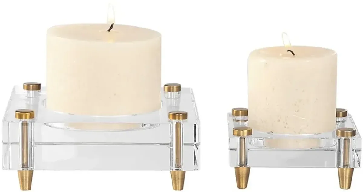 CLAIRE 2-PIECE CRYSTAL BLOCK CANDLE HOLDERS