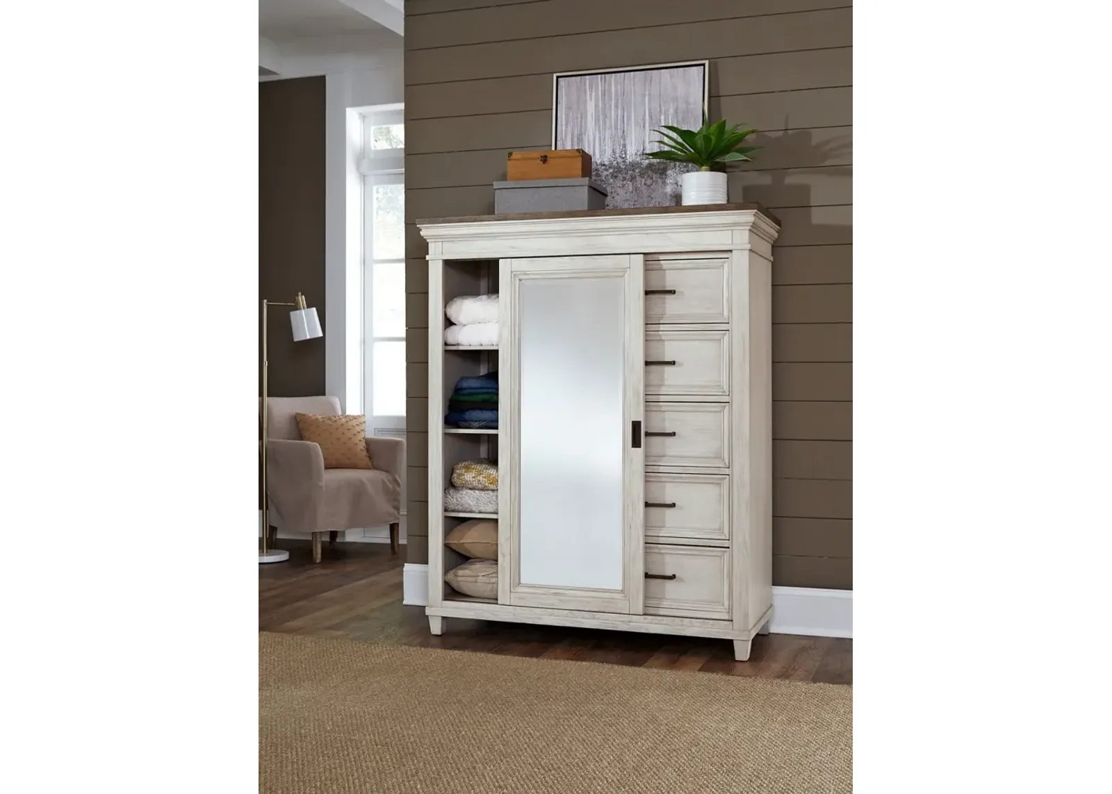 Aspenhome Caraway Aged Ivory Sliding Door Chest Armoire