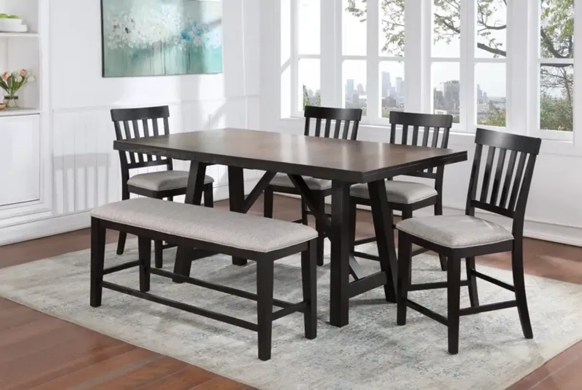 6 PIECE HALLE COUNTER TABLE BENCH + 4 COUNTER CHAIRS