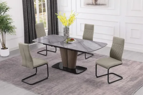 Chintaly Samira Contemporary Dining Set with Extendable Table & Cantilever Chairs
