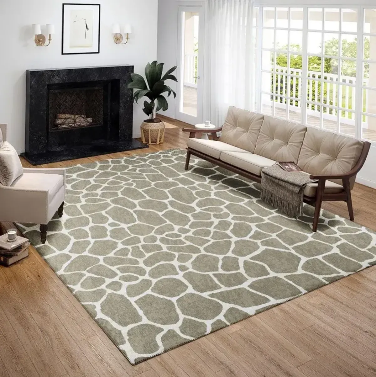 Stone Mosaic Giraffe-Inspired 5'X8' Area Rug