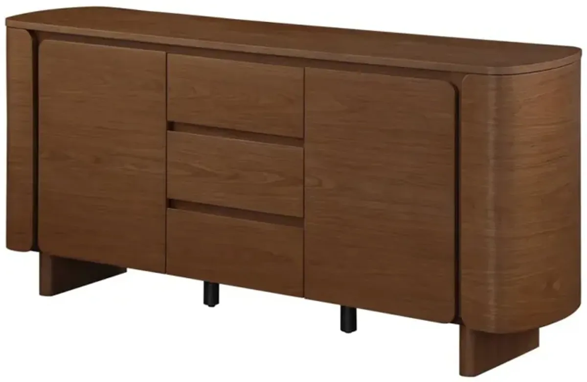 Chintaly Eden Modern All-Wood Sideboard Buffet with 2 Shelves & 3-Drawers