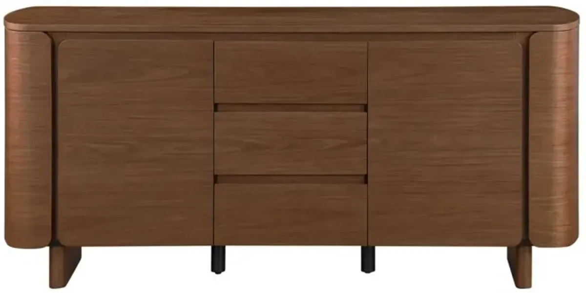 Chintaly Eden Modern All-Wood Sideboard Buffet with 2 Shelves & 3-Drawers