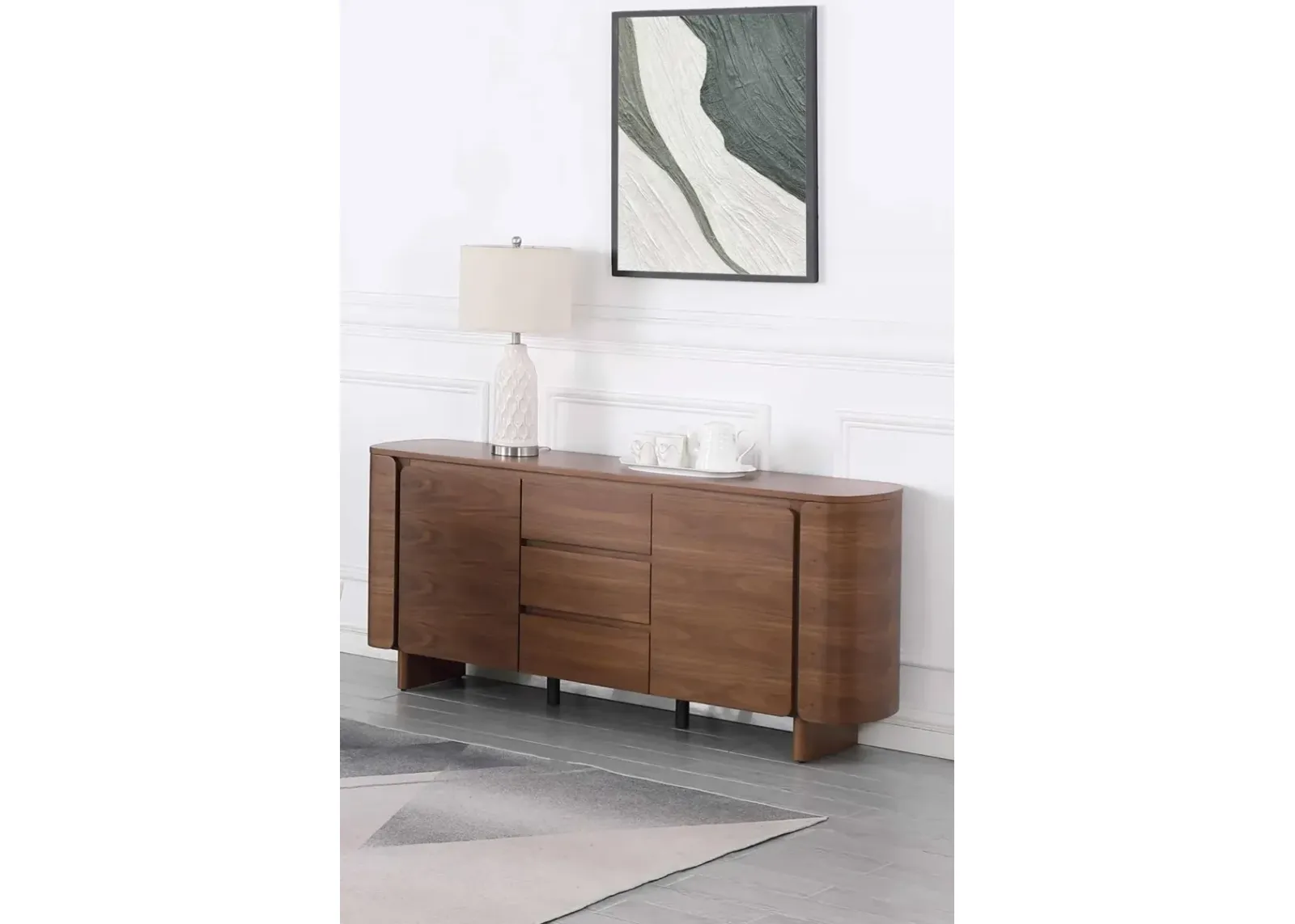 Chintaly Eden Modern All-Wood Sideboard Buffet with 2 Shelves & 3-Drawers