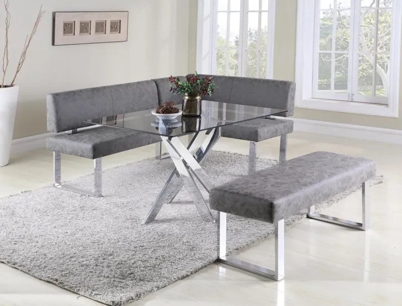 GENEVIEVE MODERN DINING SET WITH GLASS TOP TABLE & UPHOLSTERED NOOK