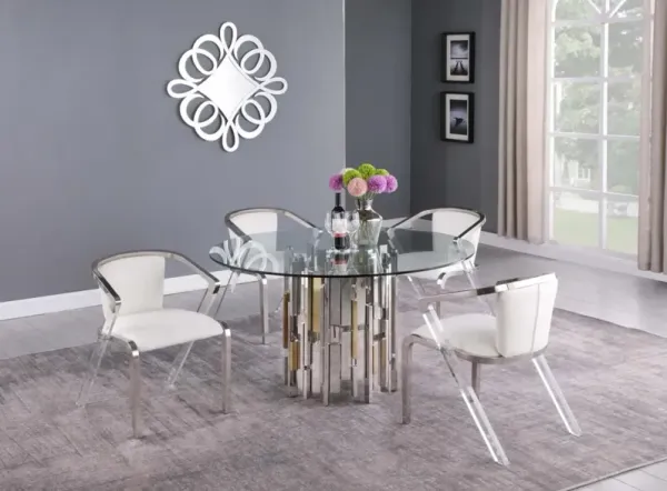 Chintaly Verona Contemporary Dining Set with Glass Table & Mixed Media Chairs