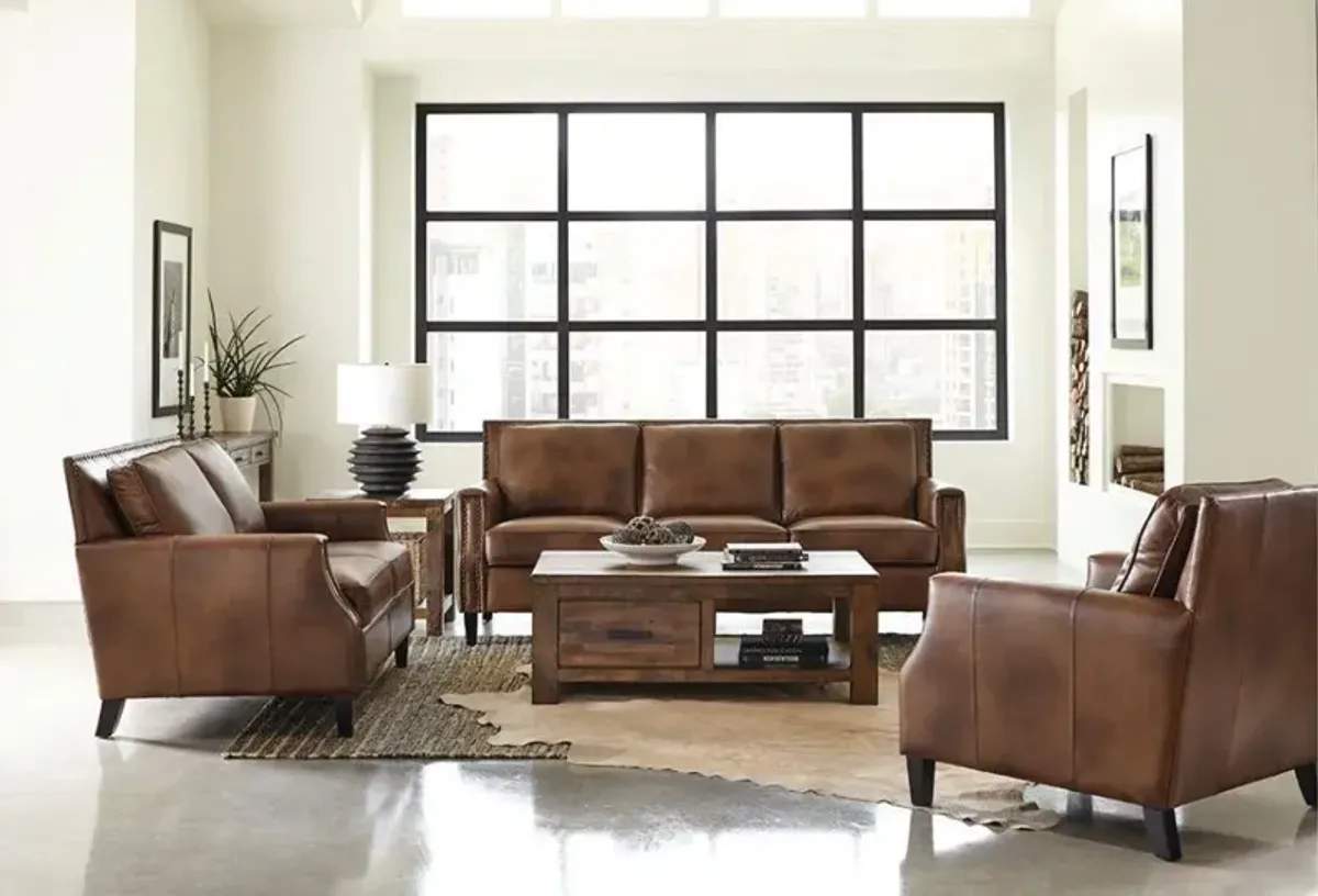 Coaster Leaton Upholstered Recessed Arm Loveseat Brown Sugar