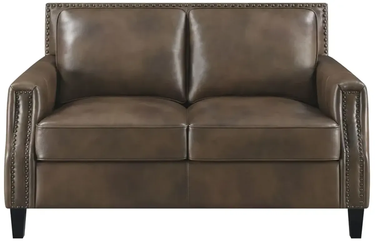 Coaster Leaton Upholstered Recessed Arm Loveseat Brown Sugar