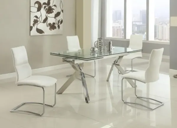 Chintaly Ella Contemporary Dining Set with Extendable Table & 4 Cantilever Chairs