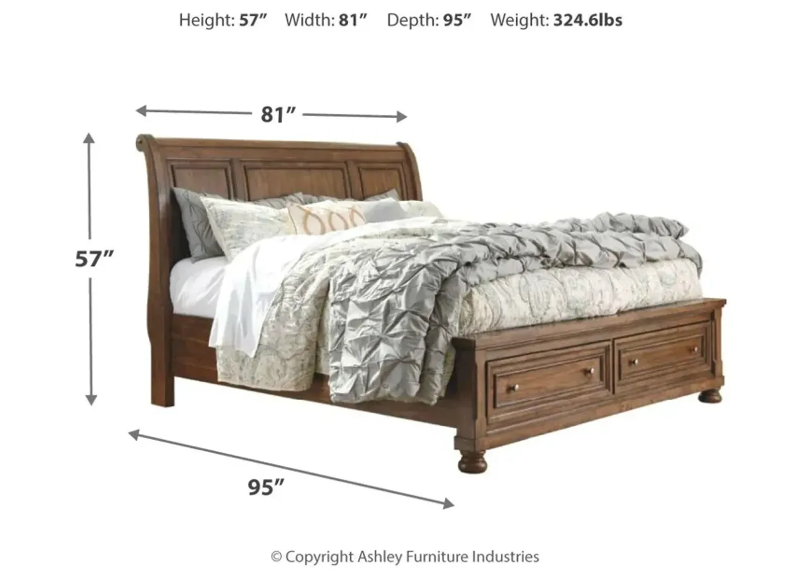 Flynnter Medium Brown California King Storage Sleigh Bed