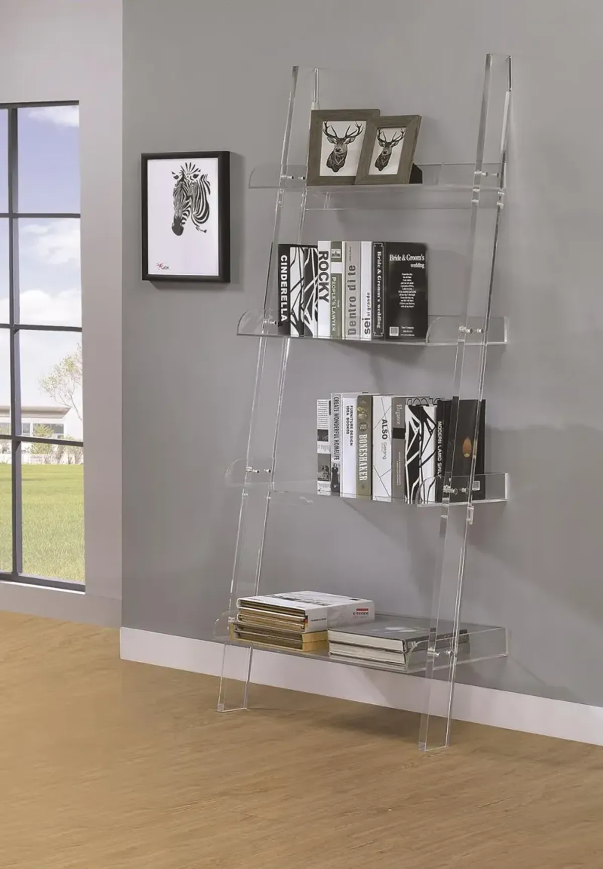 Coaster Amaturo 72 Inch 4-Shelf Acrylic Ladder Bookshelf Clear