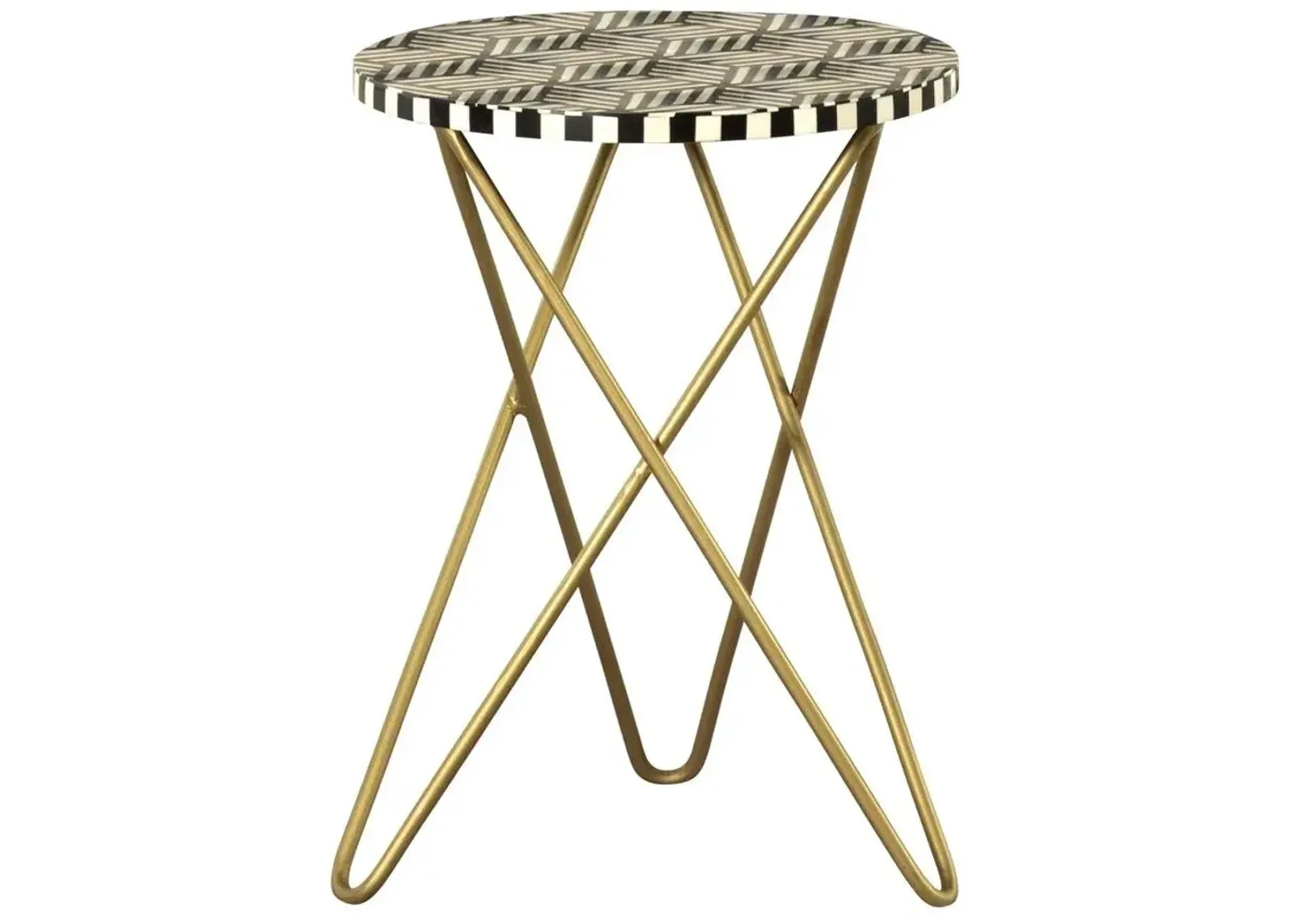 Coaster Xenia Round Bone Inlay Accent Side Table White & Gold