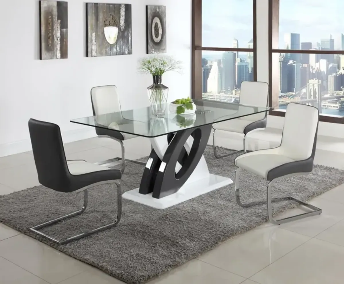 Chintaly Stella Modern Dining Set with Glass Table & 2-Tone Chairs